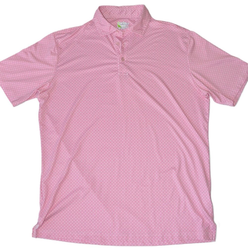Red and White Geometric Patterned Short Sleeve Polo Shirt